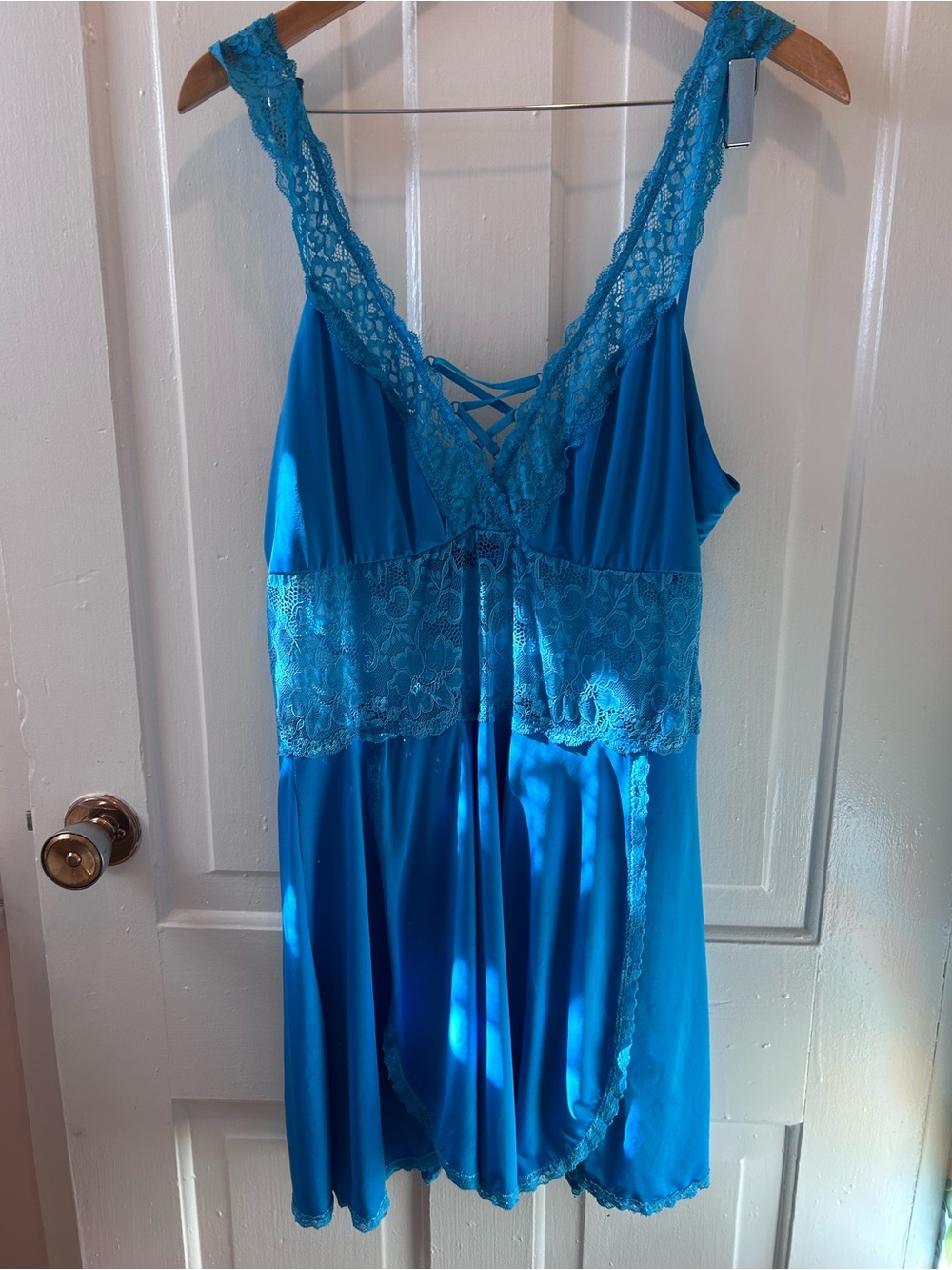 Coquette Lingerie Blue Lace Trim Babydoll Chemise Nightgown 2XL